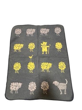 David Fussenegger Baby Blanket Sheep Cotton Blend Blue Reversible Soft 33x27